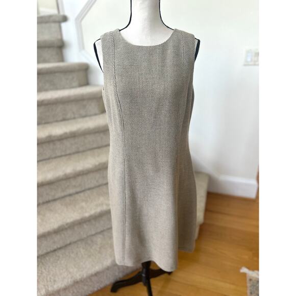 Brooks Brothers Loro Piana Wool Cream & Brown Micro Dot Sleeveless Sheath Dress - Picture 1 of 8